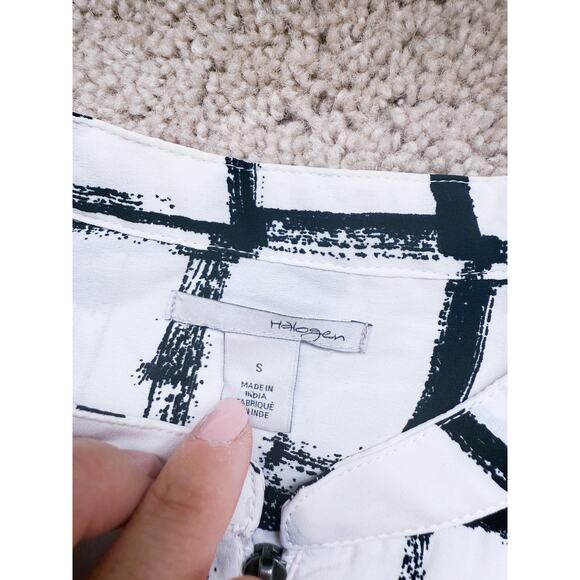 Halogen Half Zip Tunic Top Black White Brushed Checker Print Small Artsy Minimal - Picture 4 of 8